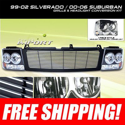 99 02 CHEVY SILVERADO 1500 2500 GRILLE+HEADLIG HTS BLACK FRONT GRILL