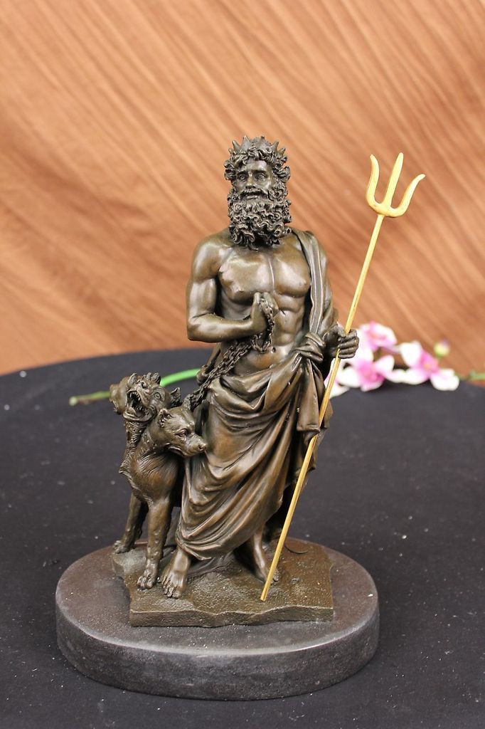 Greek Mythology God of Sea W/3 headed Dog Bronze Statue Sculpture