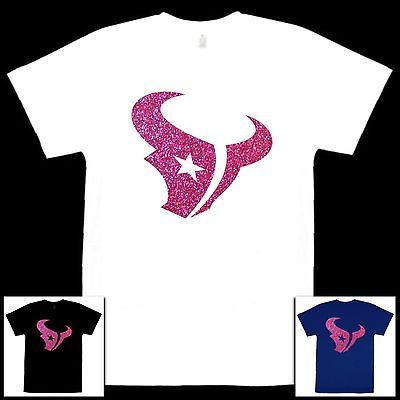 Rare Houston Texans Pink Glitter Sparkle Imprint T Shirts Bling Shine