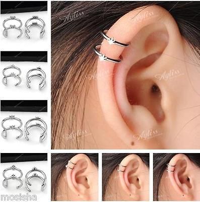 Stainless Steel Closure Fake Cartilage Clip On Ear Cuff Earring 2Rings