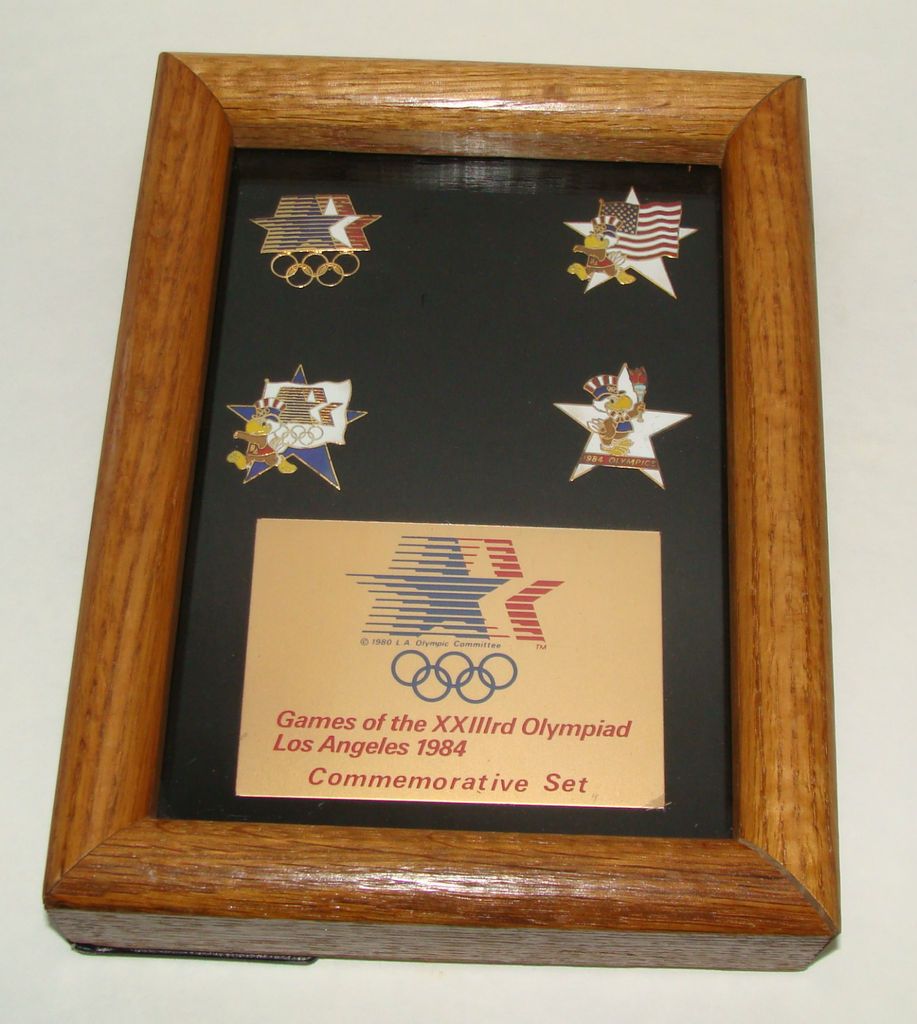 Commemorative Set of 4 Pins Games of the XXlllrd Olympic LA Oak Framed