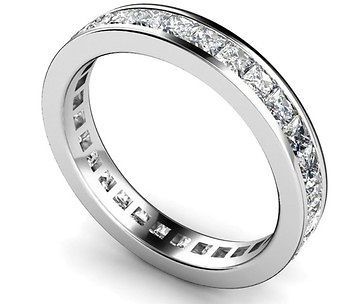 Princess Diamond Channel Set Full Eternity Ring,9k White Gold