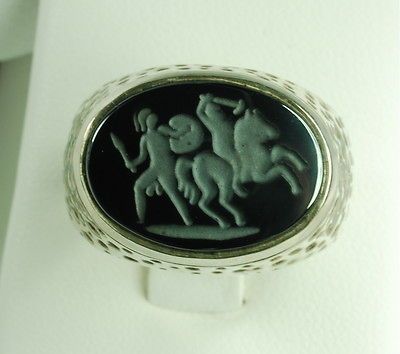 Mens Heavy Sterling Silver Ring with an Intaglio Hematite of Roman