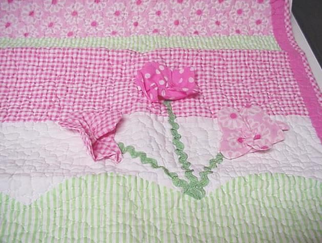 Maggie Zoe Elyse Pink Green 3D Flowers Twin Quilt Set